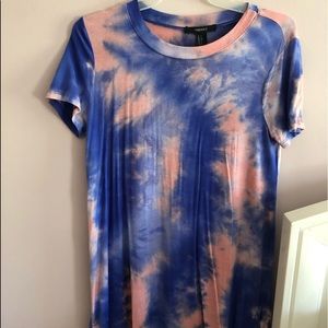 blue&pink tie dye t-shirt dress